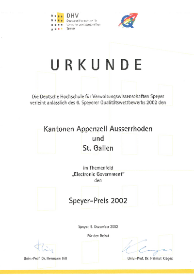 Urkunde Speyer Preis